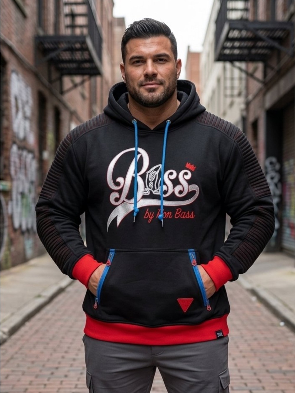 Catching Bass by Ron Bass vintage color block hoodie red and black EUC 3XL